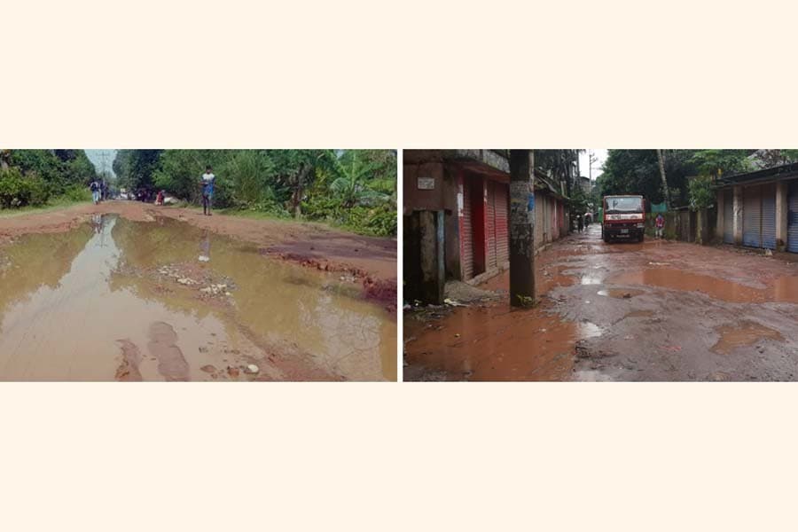 Potholed roads woes for Pabna, Manikganj commuters